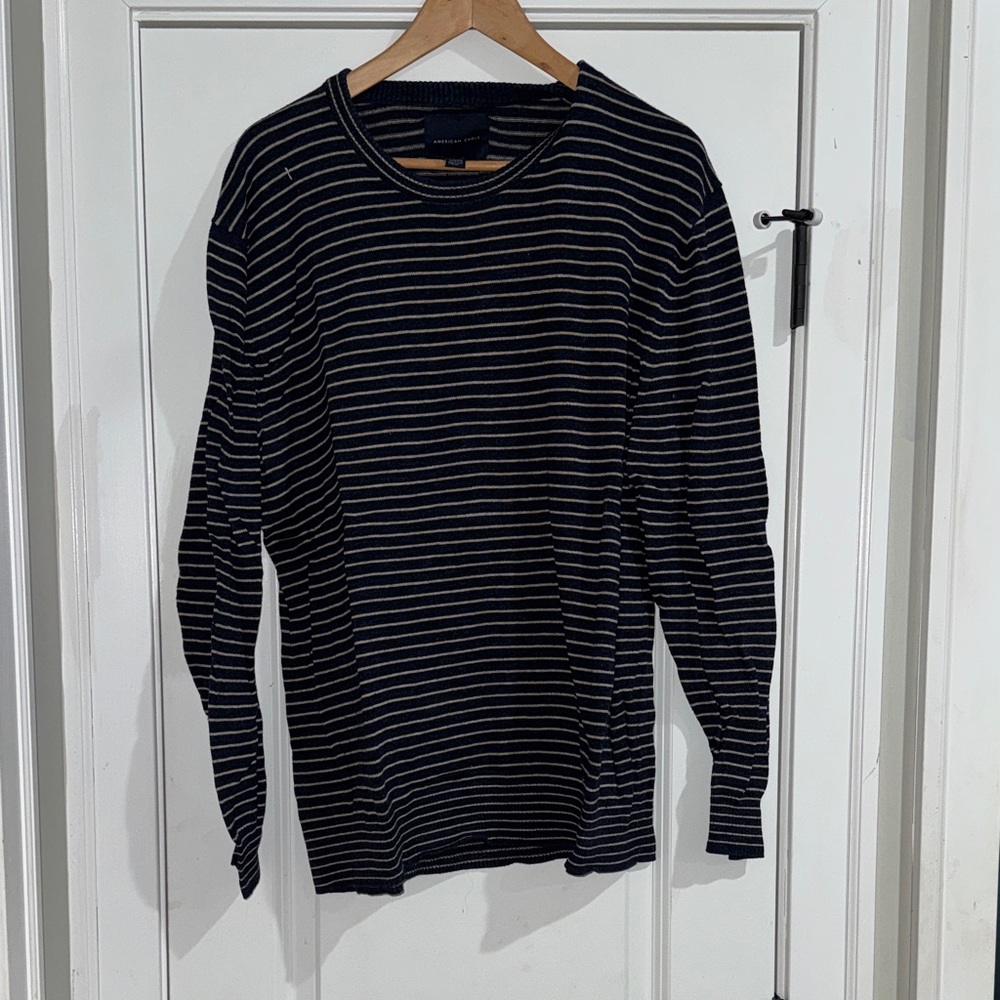 American Eagle Outfitters Navy Striped Long Sleeve Shirt